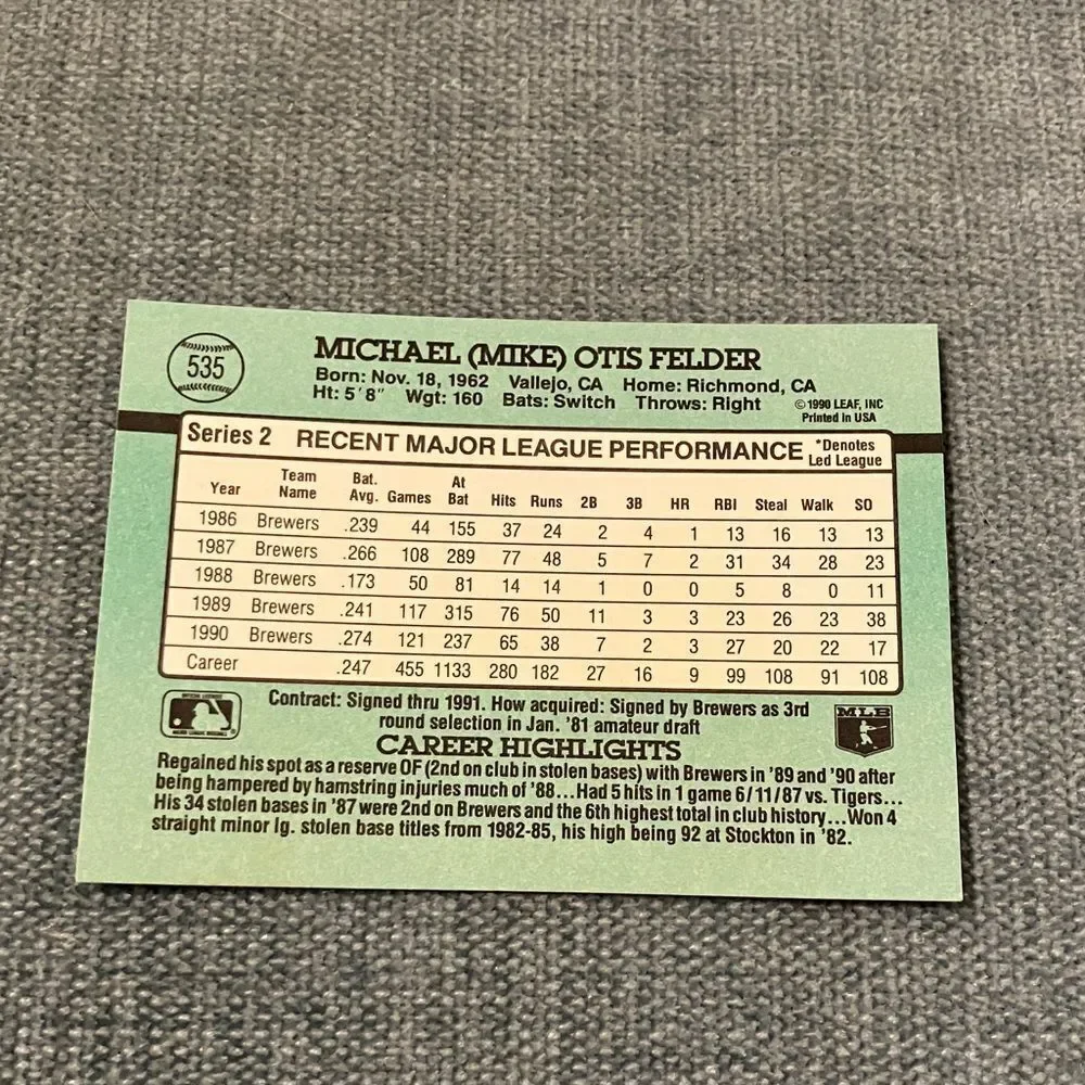 1991 Donruss Milwaukee Brewers Baseball Card Trading Card